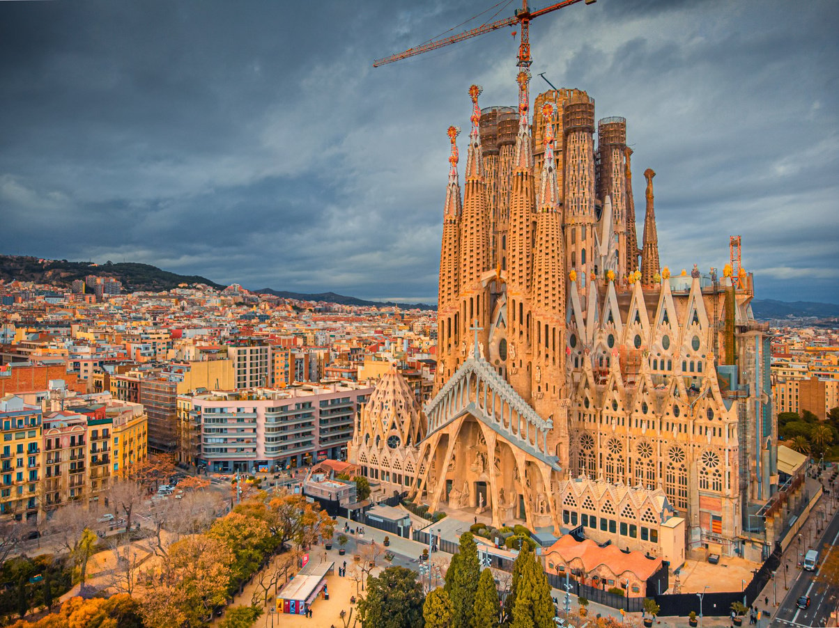 The Cathedral of La Sagrada Familia  Aerial Landscape